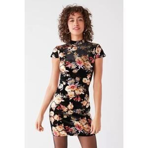 I AM GIA Dress Size Small Aoki Black Metallic Floral Mock Neck Lace Up